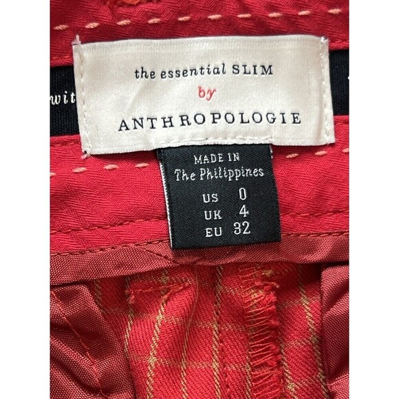 Anthropologie The Essential Slim Pant Peddle Pusher Ankle Windowpane Red Size 0 - Picture 4 of 14